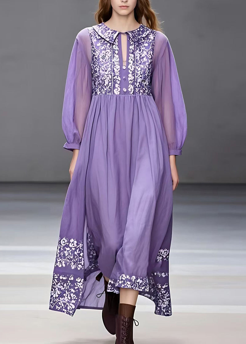 Print Patchwork Holiday Long Dress Long Sleeve