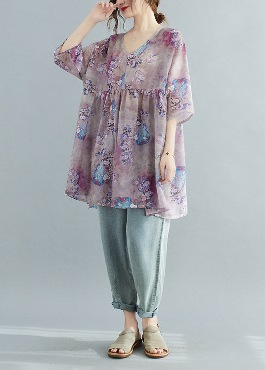 Print Patchwork Wrinkled Top Half Sleeve