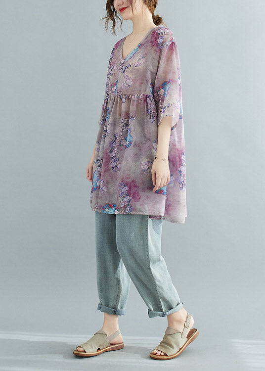 Print Patchwork Wrinkled Top Half Sleeve