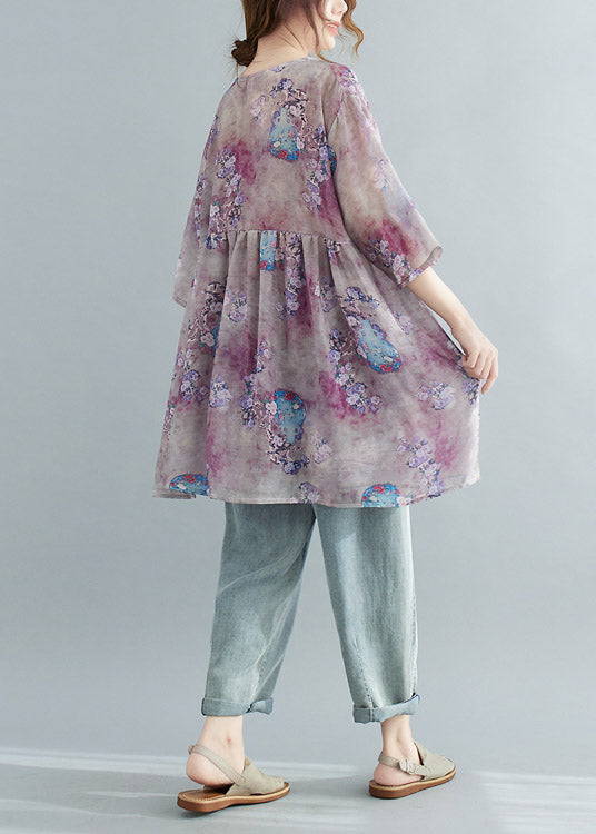Print Patchwork Wrinkled Top Half Sleeve