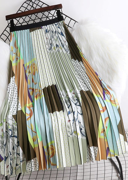 Print Wrinkled Elastic Waist a Line Skirts Summer