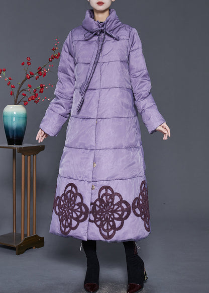 Purple Embroideried Duck Down Down Coat Winter