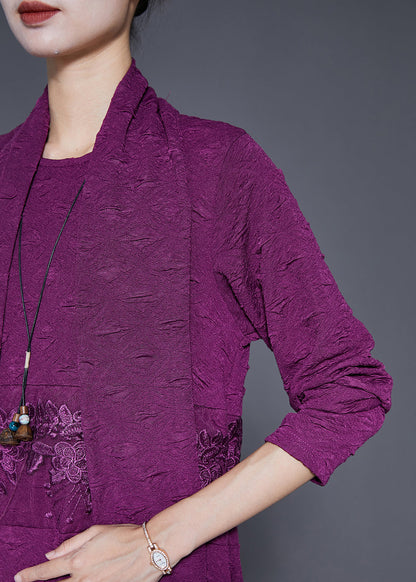 Purple Embroideried Patchwork Scarf Long Dress Fall