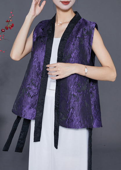 Purple Jacquard Patchwork Silk Vest Fall