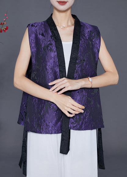 Purple Jacquard Patchwork Silk Vest Fall