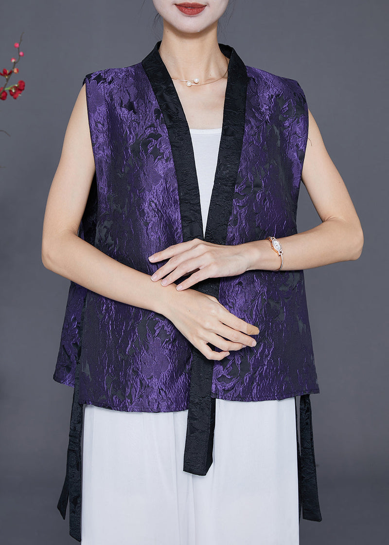 Purple Jacquard Patchwork Silk Vest Fall