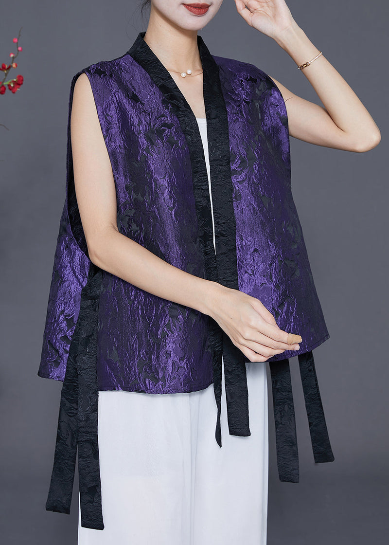Purple Jacquard Patchwork Silk Vest Fall