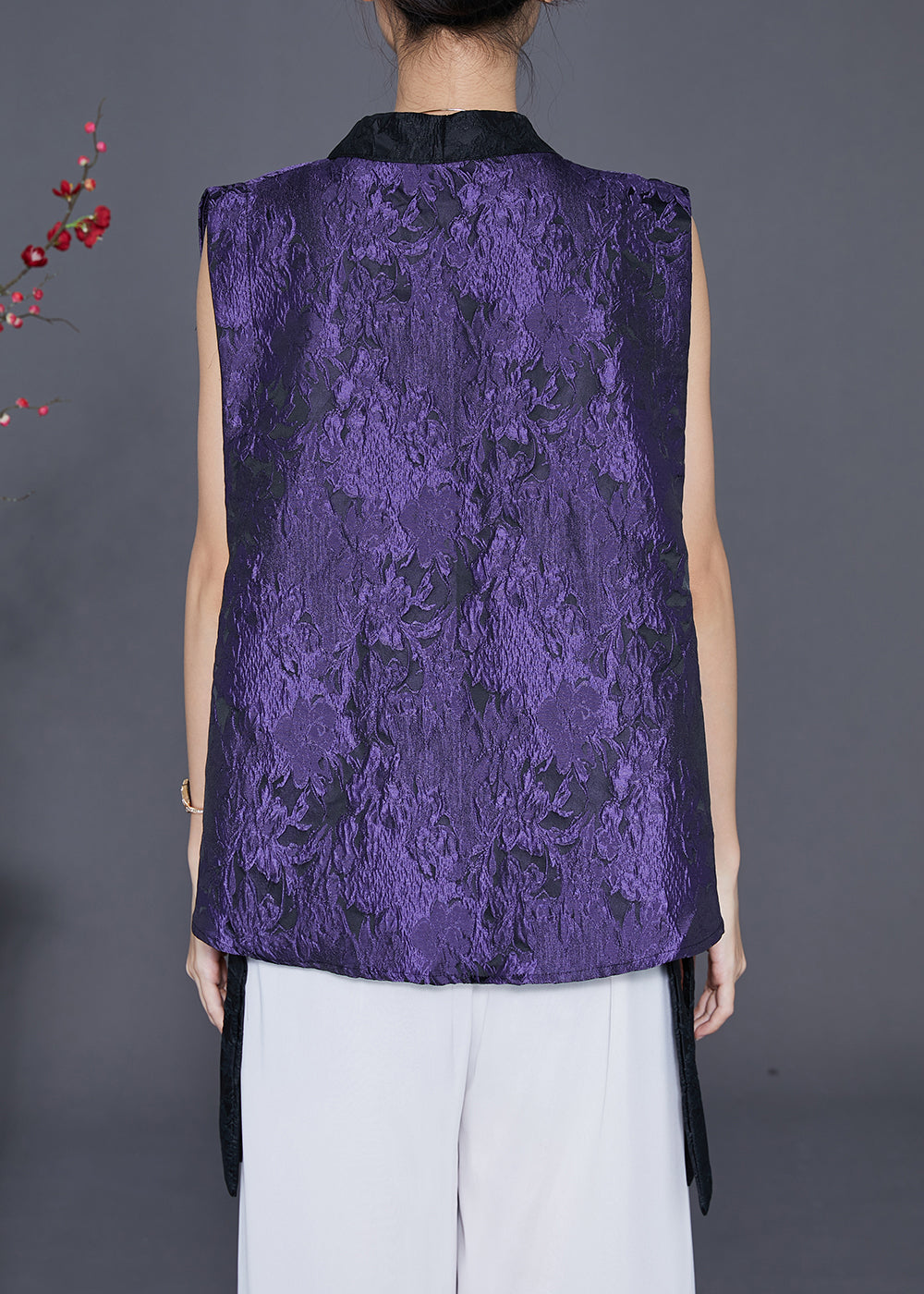 Purple Jacquard Patchwork Silk Vest Fall