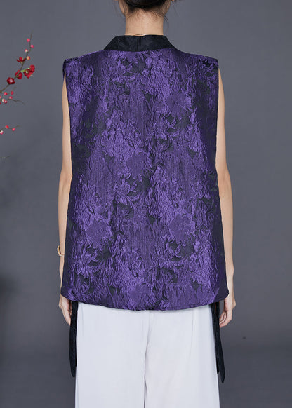 Purple Jacquard Patchwork Silk Vest Fall