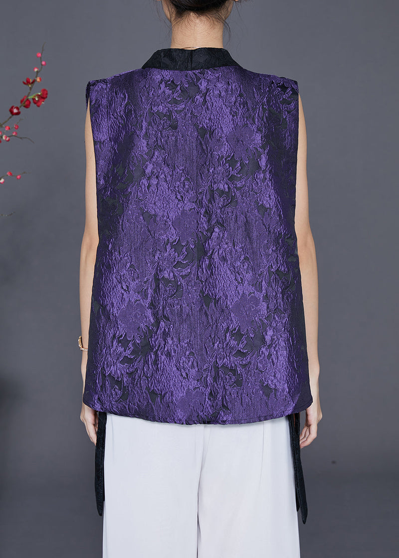 Purple Jacquard Patchwork Silk Vest Fall