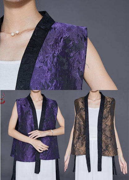 Purple Jacquard Patchwork Silk Vest Fall