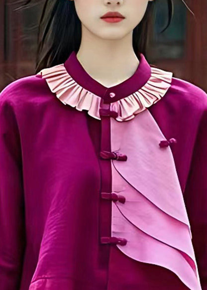 Purple O-neck Patchwork Low High Design Shirt Half Sleeve