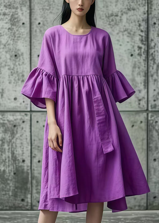 Purple Oversized Cotton Day Dress Flare Sleeve
