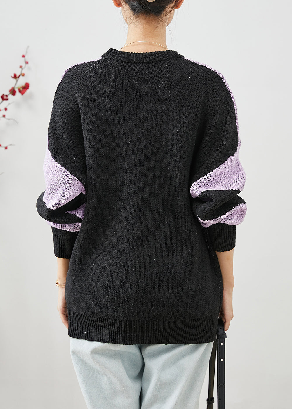 Purple Oversized Print Knit Sweaters Winter