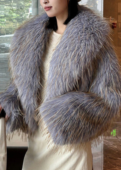 Purple Peter Pan Collar Leather and Fur Long Sleeve