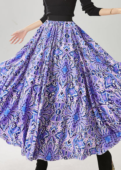 Purple Print Elastic Waist Chiffon Dance Skirts Spring
