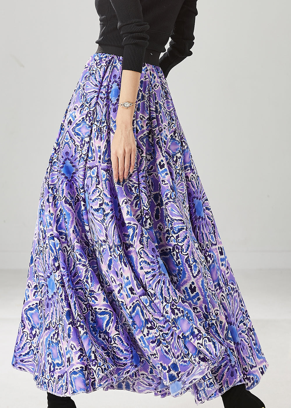 Purple Print Elastic Waist Chiffon Dance Skirts Spring