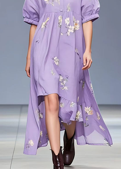 Purple Print Low High Design Cotton Dress Summer