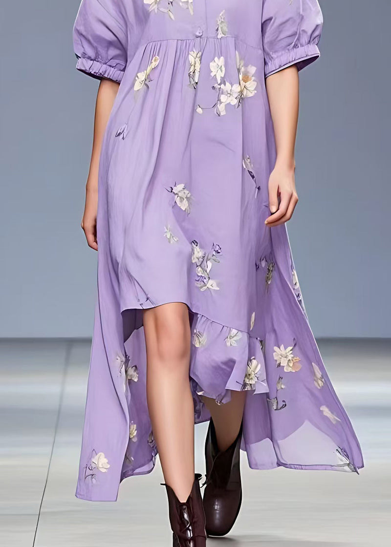 Purple Print Low High Design Cotton Dress Summer