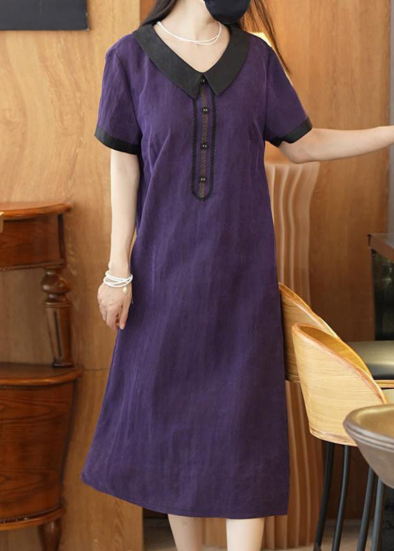 Purple Patchwork Silk Long Dress Summer