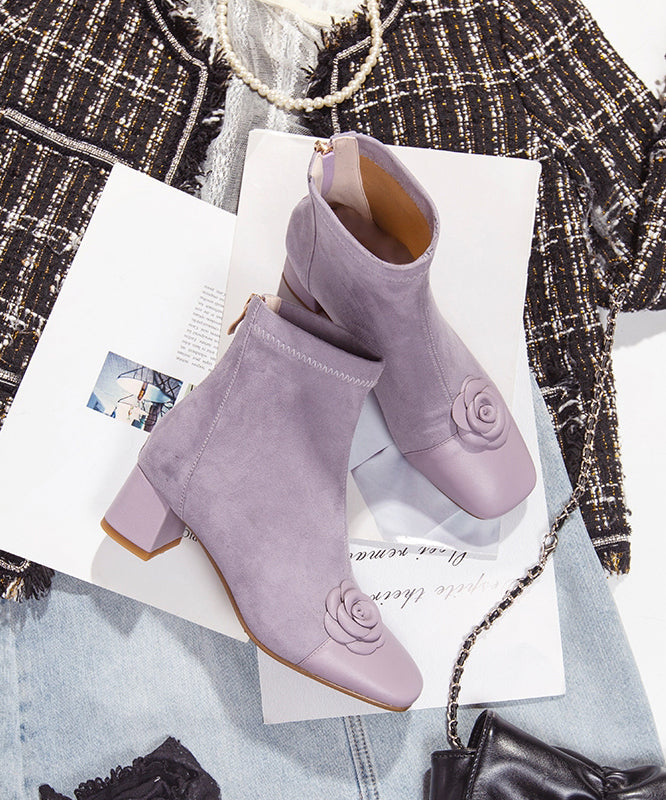 Purple Suede Splicing Chunky Boots