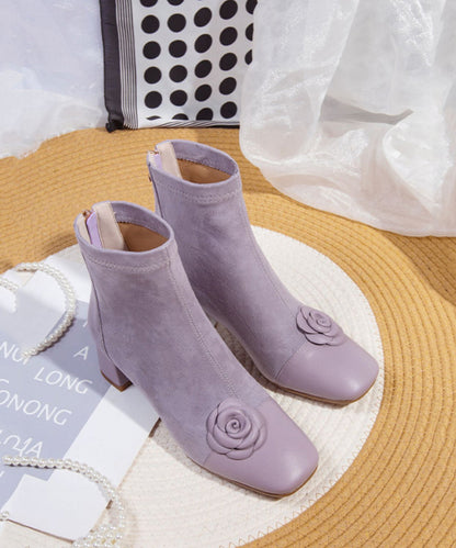 Purple Suede Splicing Chunky Boots