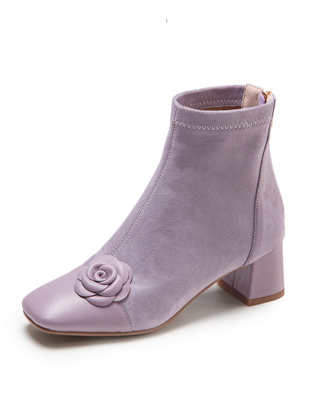 Purple Suede Splicing Chunky Boots