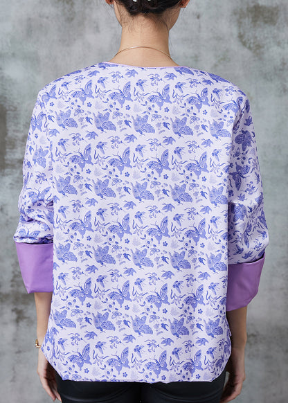 Purple Tasseled Print Silk Coats Spring