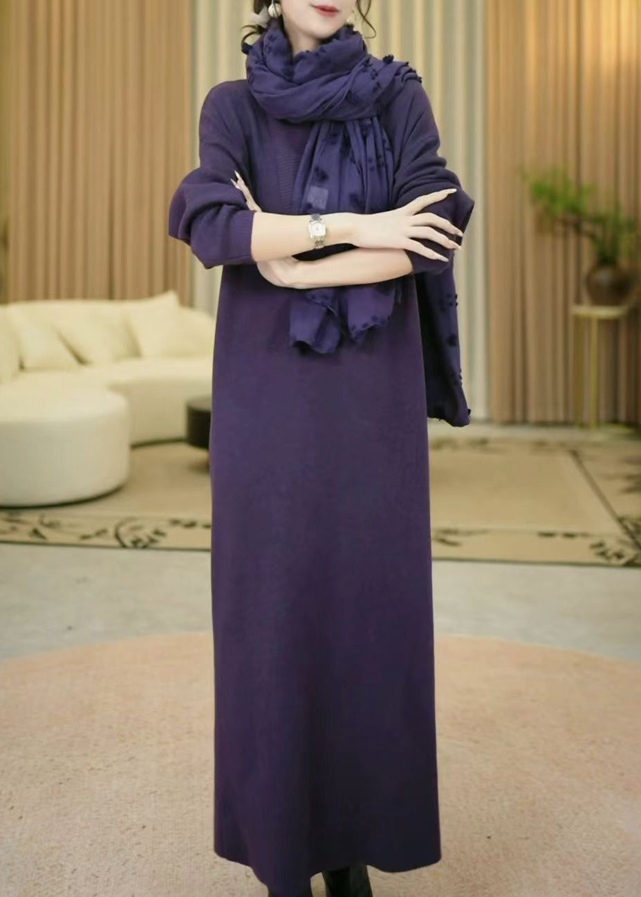 Purple V Neck Cozy Knit Long Sweater Winter
