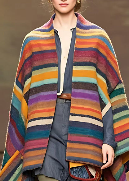 Rainbow V Neck Tassel Low High Design Woolen Coats Fall