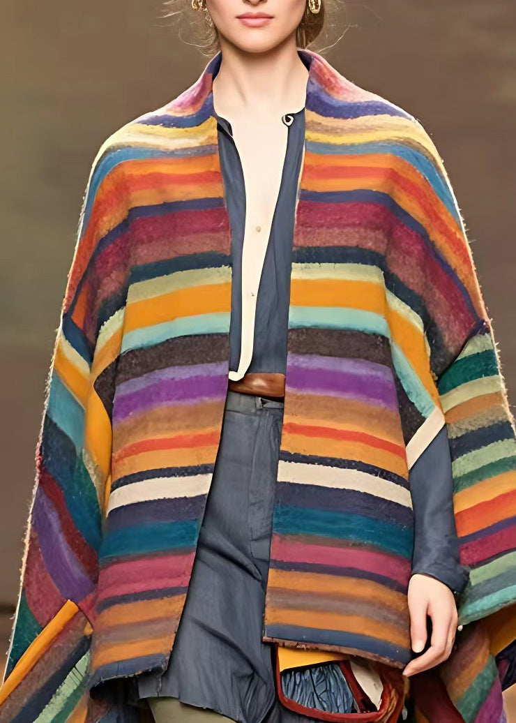 Rainbow V Neck Tassel Low High Design Woolen Coats Fall