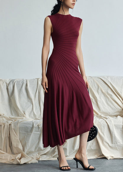 Red Asymmetrical Striped Cotton Long Dresses Sleeveless