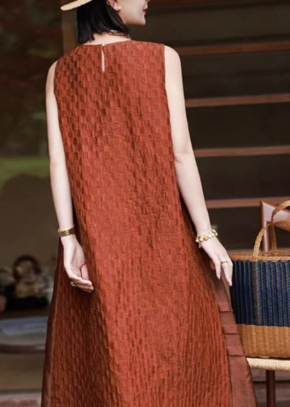 Red O Neck Patchwork Cotton Long Dresses Sleeveless