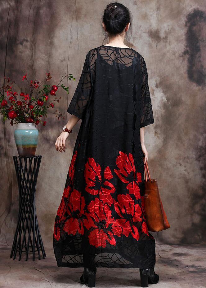 Red O Neck Two Pieces Vestidos Maxi Dresses