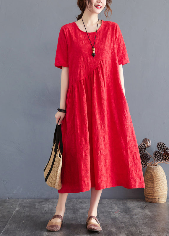 Red Oversized Jacquard Cotton Maxi Dress Summer