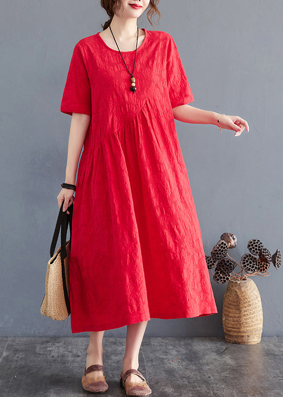 Red Oversized Jacquard Cotton Maxi Dress Summer