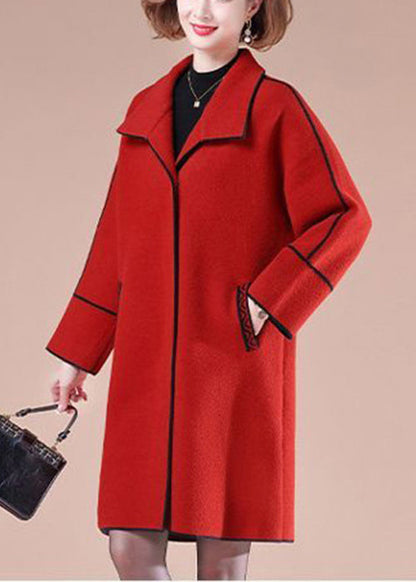 Red Oversized Patchwork Woolen Coats Winter