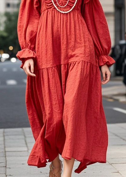 Red Oversized Ruffles Cotton Maxi Dresses Spring