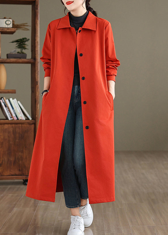 Red Peter Pan Collar Button Cotton Trench Coat Spring