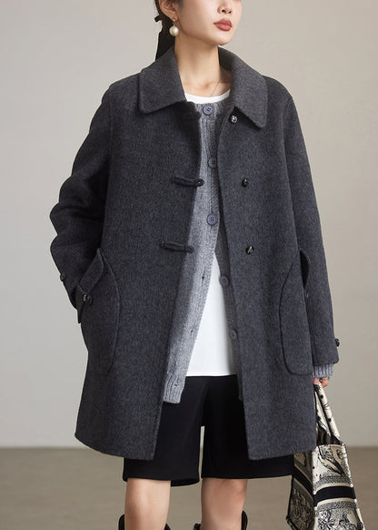 Red Peter Pan Collar Button Woolen Coats Spring
