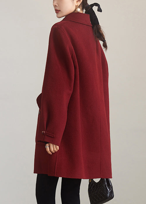 Red Peter Pan Collar Button Woolen Coats Spring