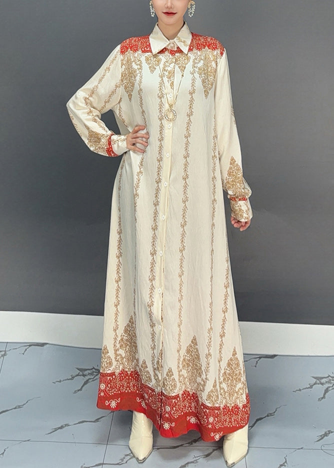Red Peter Pan Collar Embroidered Print Maxi Dress Lantern Sleeve