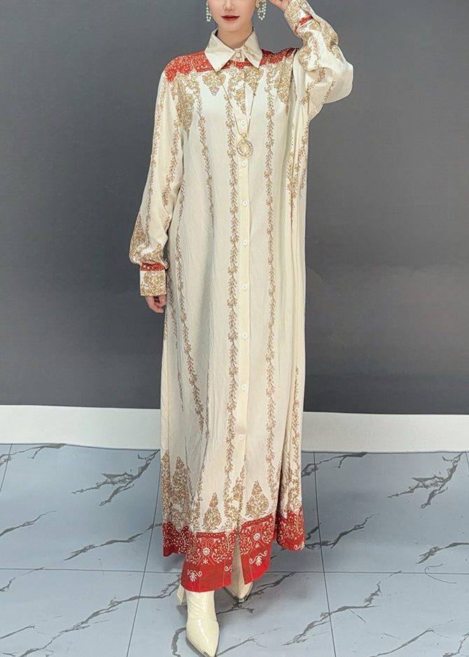 Red Peter Pan Collar Embroidered Print Maxi Dress Lantern Sleeve