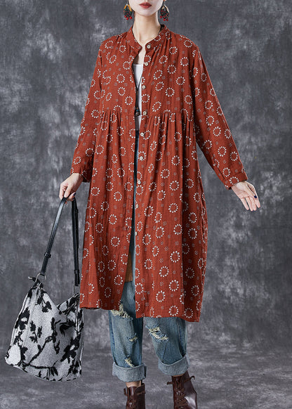 Red Print Cotton Shirt Dress Fall