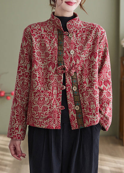 Green-cashew Print Pockets Cotton Filled Parka Winter