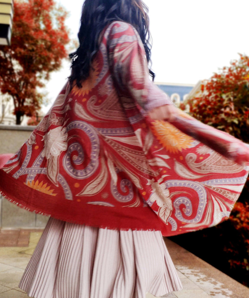 Red Print Wool Warm Scarf Shawl
