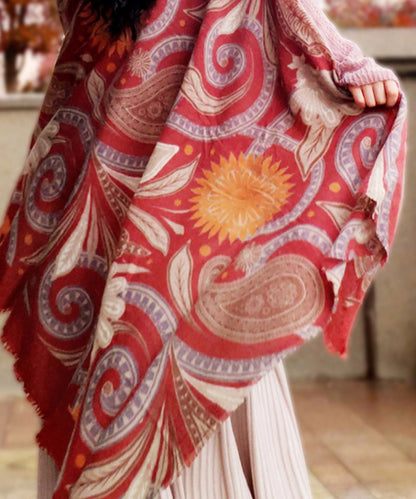 Red Print Wool Warm Scarf Shawl