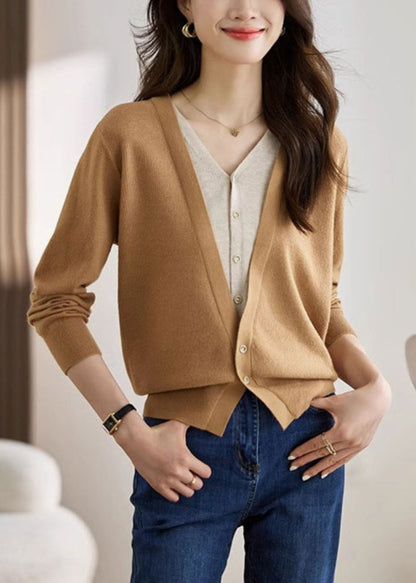 Red V Neck Patchwork False Two Pieces Knit Coat Spring