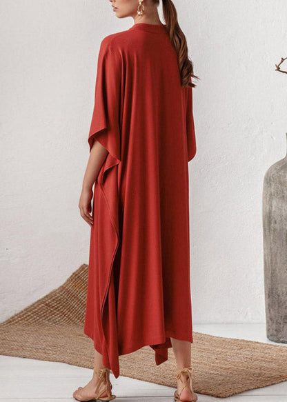 Red V Neck Side Open Party Long Dress Summer