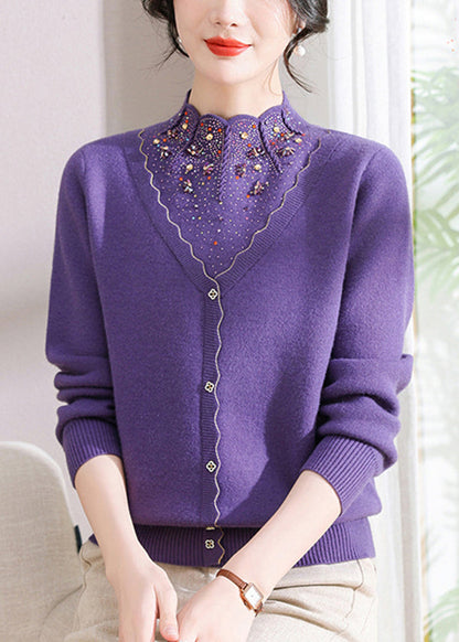 Red Zircon False Two Pieces Woolen Short Sweater Spring